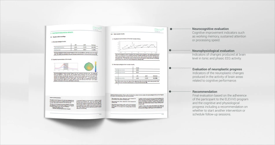 Results report of a child or adolescent who has performed cognitive stimulation to improve their cognitive abilities and train the brain